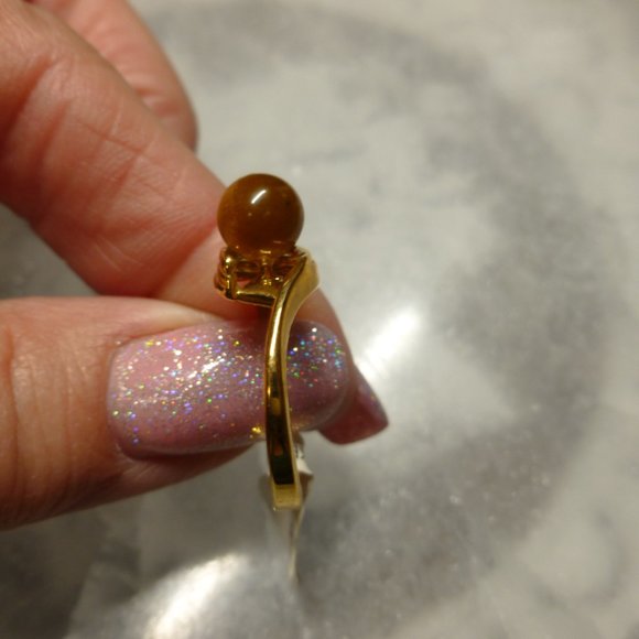 18k Gold EP Tiger's Eye Dolphin Ore Ring - Picture 12 of 16